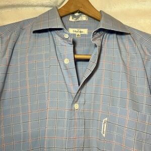 Faconnable 100% Cotton Mens S Long Sleeve Button Shirt Blue Checked Red USA
